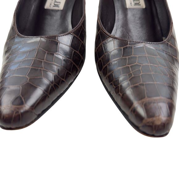 Pancaldi Made in Italy Croc Embossed Leather Classic Timeless Pumps Women's 6 - Picture 3 of 9
